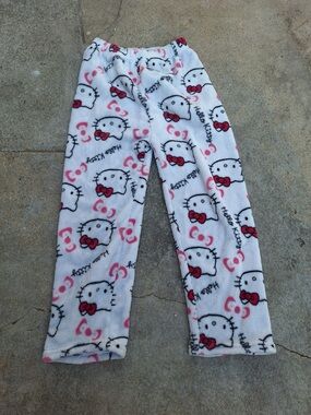 Hello Kitty White Fleece Pajama Bottoms with Pink and Red Accents